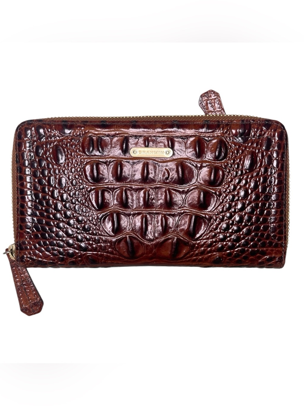Brahmin Deep Chestnut Croc-Embossed Leather Zip Clutch